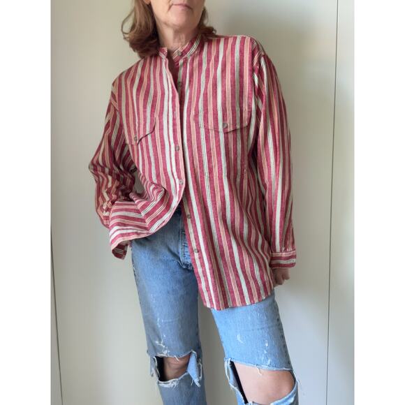 Vintage 90s Mens Button Up Shirt Size S/M Gitano Striped Linen Cotton New Wave - Picture 9 of 9